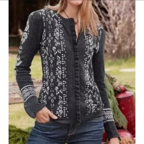 Sundance Anya Nordic Fair Isle Wool Blend Sweater Cardigan Full Zip Size Small - Picture 2 of 16